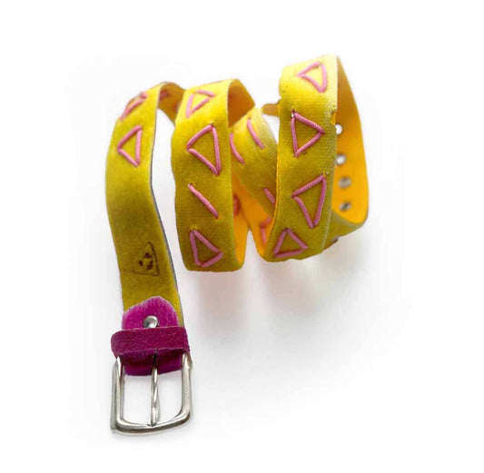 cintura marruz pelle yellow- cordino pink