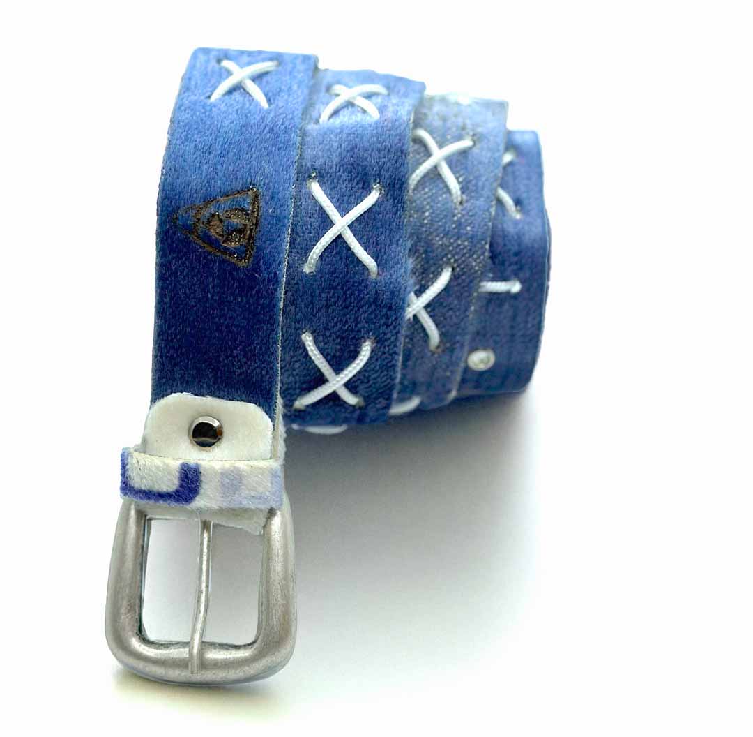 cintura mattia pelle blue - cordino white
