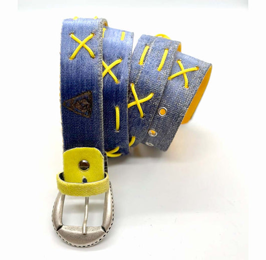 cintura donatella pelle blue e cordino yellow